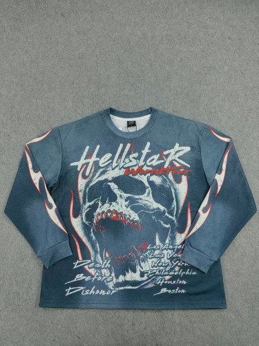 Hellstar Studio Menacing Skeleton Print Washed Version Long-Sleeve T-Shirt 28471086