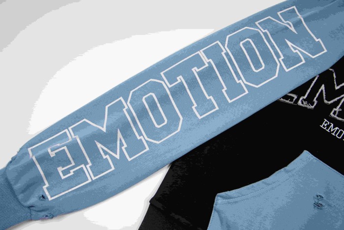 Mixed Emotion Color Block Overlay Embroidery Letter Distressed Washed Zip Up Hoodie 2 colors 29509515