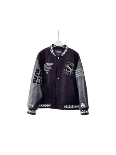 Amiri 1:1 quality version Wool Leather Sleeve Polka Dot Trim Vinyl Record Embroidery Varsity Jacket 29510200