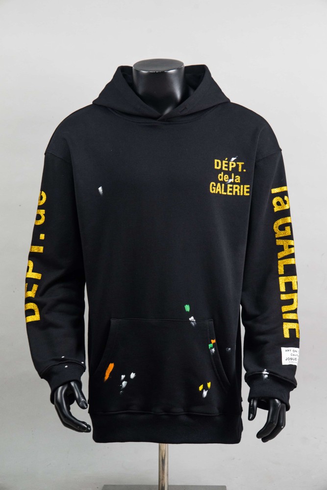 GaIIery Dept. Black Gold Glitter Letter Paint Splatter Oversized Hoodie 29510322