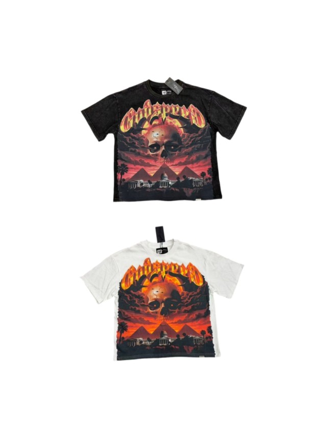 Godspeed Skull Red Cloud Pyramid Building Print Gothic Letter T-Shirt 2 colors 29509313