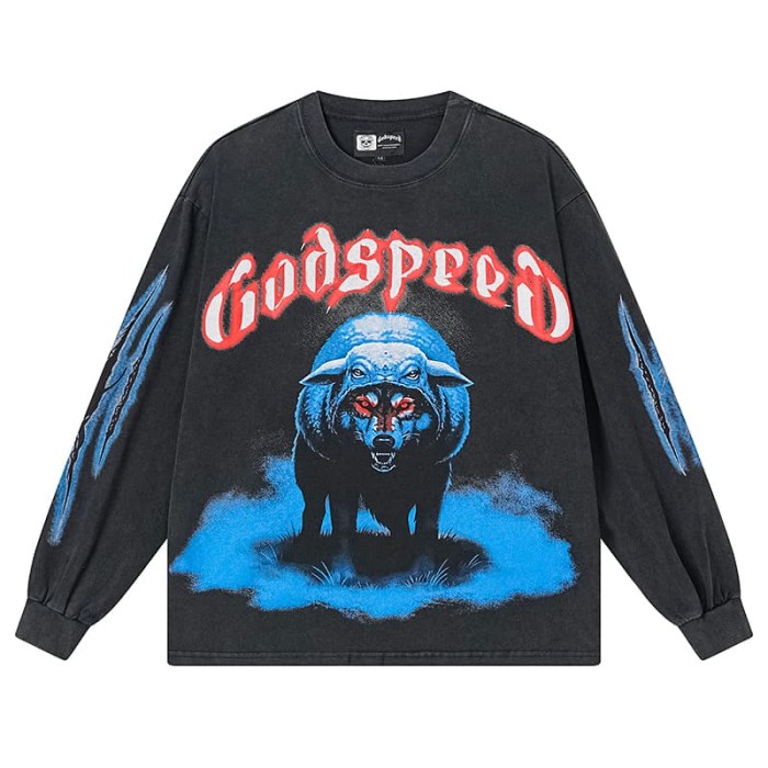Godspeed Wolf In Sheep Clothing Double Sleeve Claw Scratch Print Long Sleeve T-Shirt 2 colors 29509429