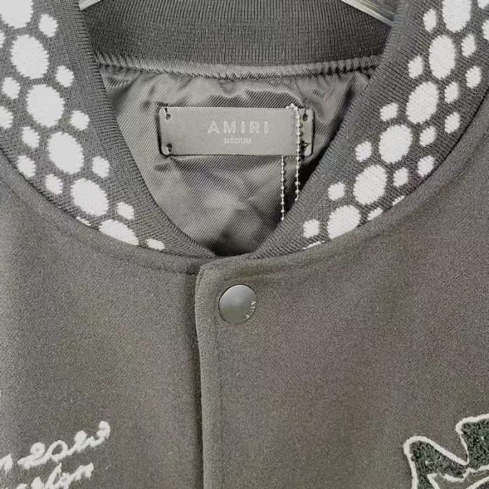 Amiri 1:1 quality version Wool Leather Sleeve Polka Dot Trim Vinyl Record Embroidery Varsity Jacket 29510200