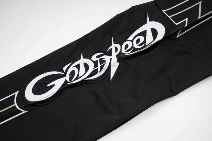 Godspeed White Piping Racing Script Applique Embroidery Wide Leg Track Pants 4 colors 29509287