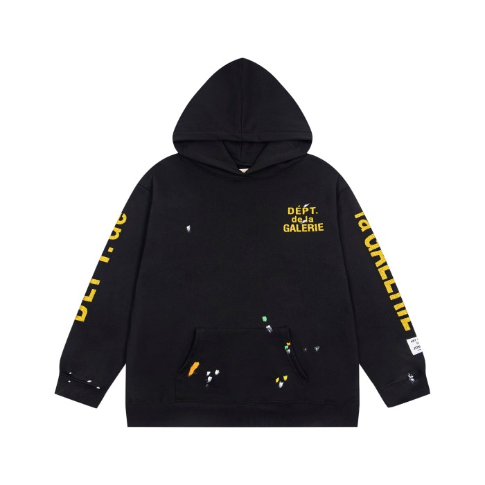 GaIIery Dept. Black Gold Glitter Letter Paint Splatter Oversized Hoodie 29510322