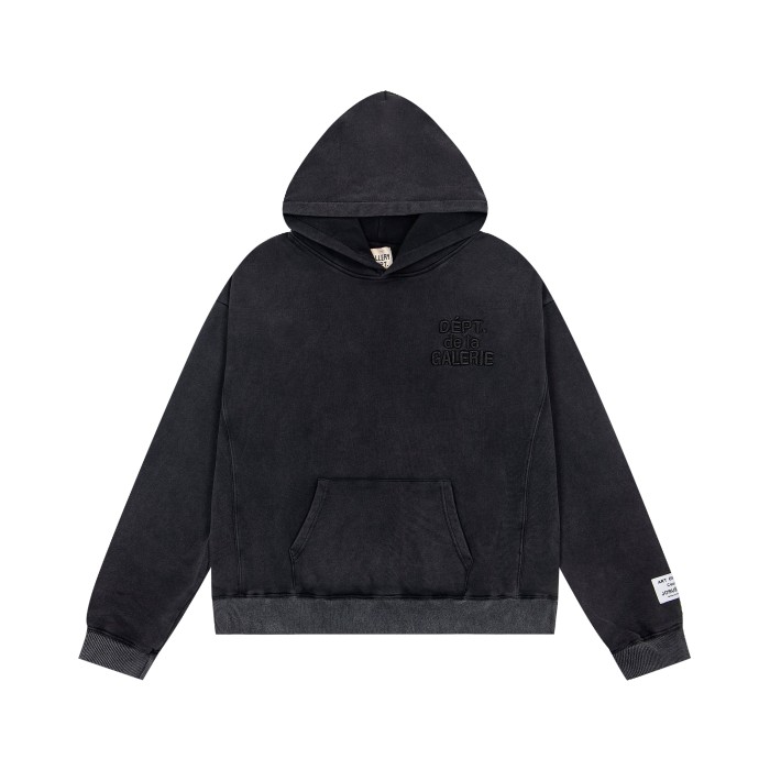 GaIIery Dept. Washed Distressed Tonal Embossed Letter Embroidery Oversized Hoodie 29510367