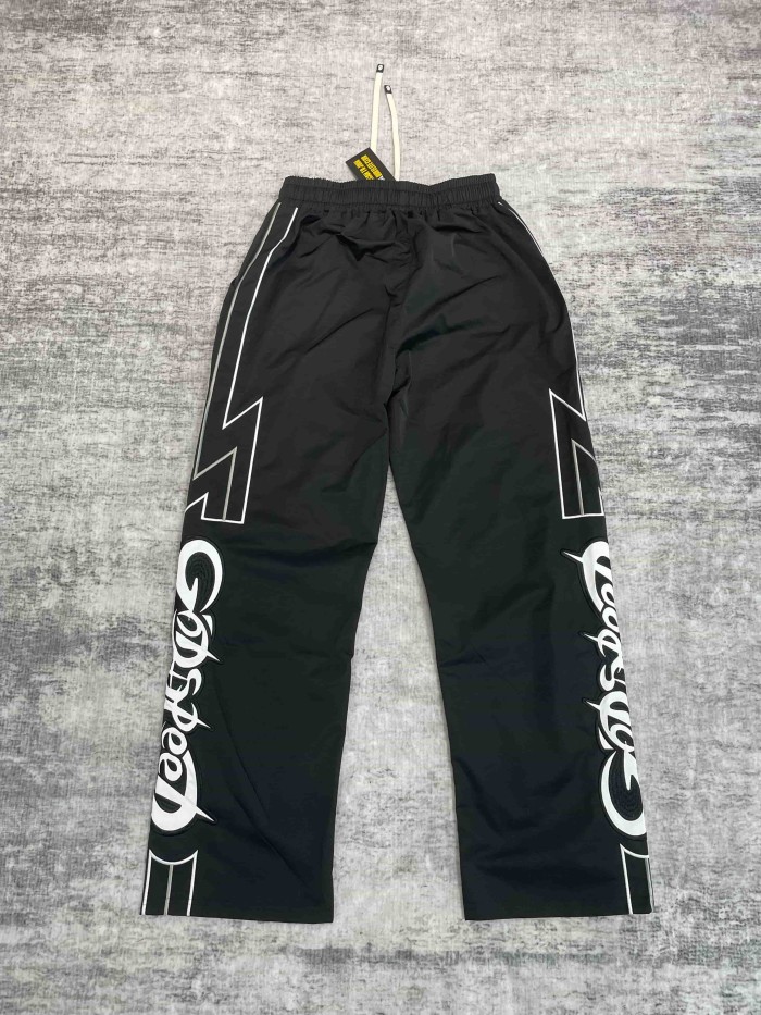 Godspeed White Piping Racing Script Applique Embroidery Wide Leg Track Pants 4 colors 29509287