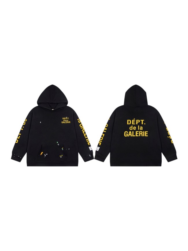 GaIIery Dept. Black Gold Glitter Letter Paint Splatter Oversized Hoodie 29510322