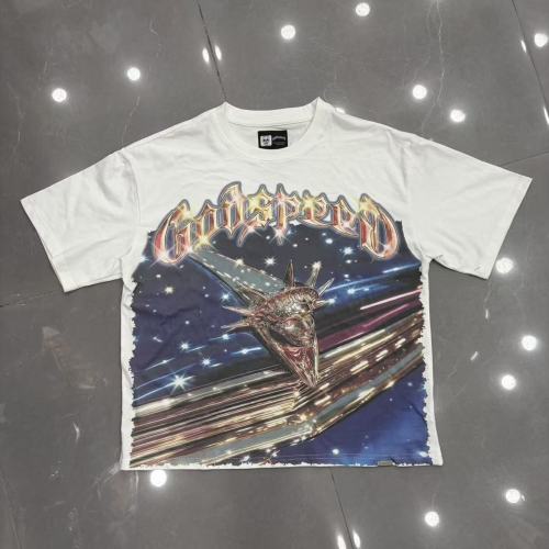Godspeed Statue Of Liberty Starry Sky Metal Speed Line Print Metallic Gothic Letter T-Shirt 29509326
