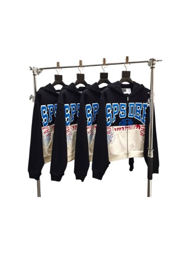 Sp5der [Big & Tall for weights up to 220 lbs]1:1 quality version Letter Badge Split Color Block Zip Up Hoodie 29510772