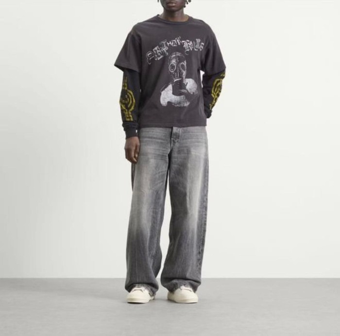 GaIIery Dept. [Big & Tall for weights up to 220 lbs]1:1 quality version Face Mask Fake Two Piece Black Long Sleeve Tee 29510846