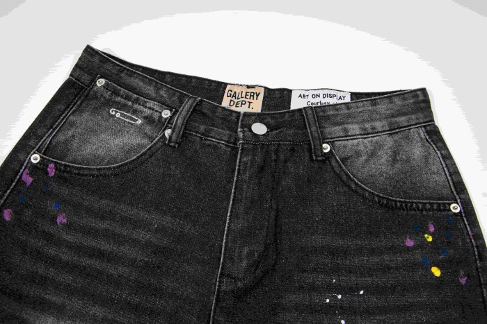 GaIIery Dept. Paint Splatter Brush Stroke Washed Spray Print Slim Denim Jeans 29510769