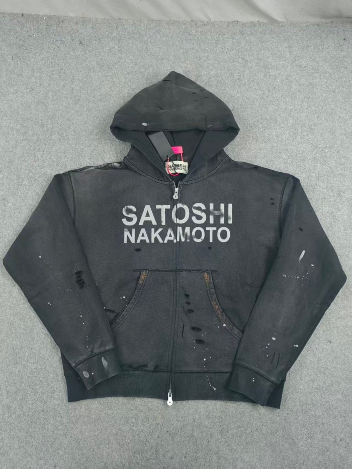Satoshi Nakamoto Faded Wash Distressed Paint Splatter Cropped Zip Up Hoodie 2 colors 29493449