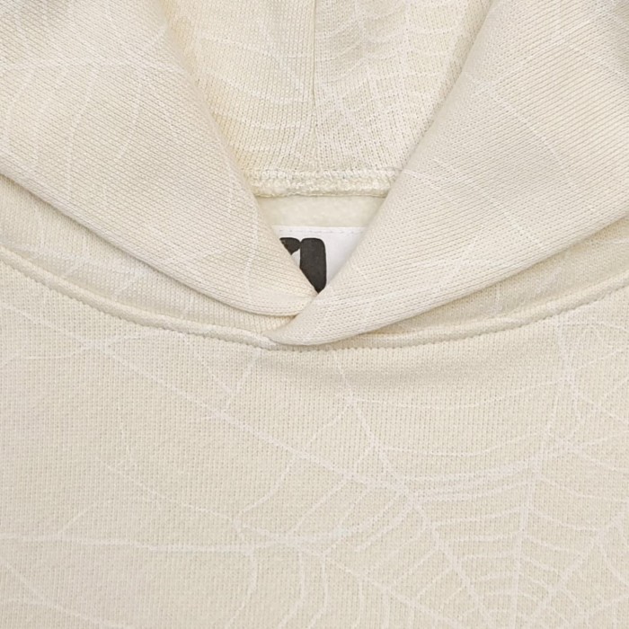 Sp5der [Big & Tall for weights up to 220 lbs]1:1 quality version Blue Spiderweb Hood Beige Hoodie & Pants Set 29510829
