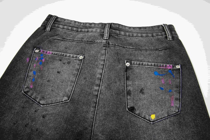 GaIIery Dept. Paint Splatter Brush Stroke Washed Spray Print Slim Denim Jeans 29510769