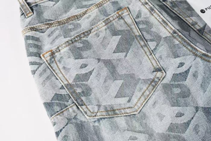 Purple Brand 1:1 quality version Acid Wash All Over Letter Jacquard Distressed Slim Fit Jeans 29510792
