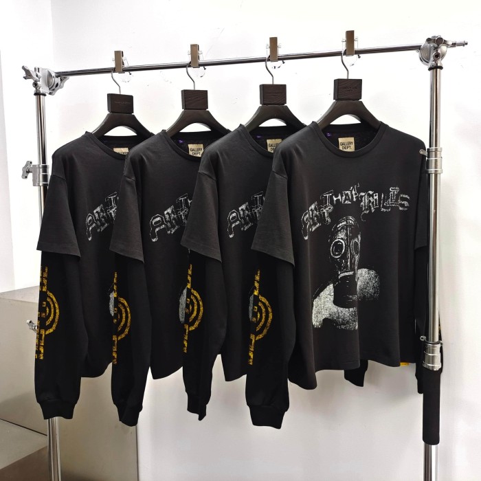 GaIIery Dept. [Big & Tall for weights up to 220 lbs]1:1 quality version Face Mask Fake Two Piece Black Long Sleeve Tee 29510846