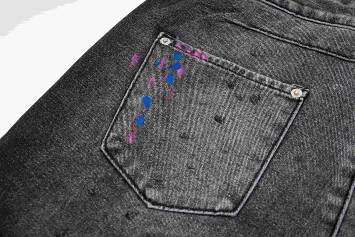 GaIIery Dept. Paint Splatter Brush Stroke Washed Spray Print Slim Denim Jeans 29510769