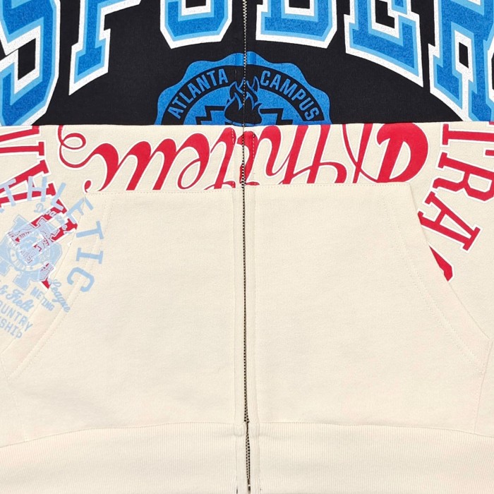 Sp5der [Big & Tall for weights up to 220 lbs]1:1 quality version Letter Badge Split Color Block Zip Up Hoodie 29510772
