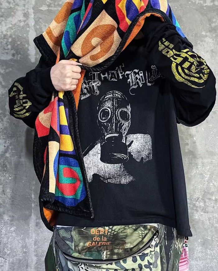 GaIIery Dept. [Big & Tall for weights up to 220 lbs]1:1 quality version Face Mask Fake Two Piece Black Long Sleeve Tee 29510846