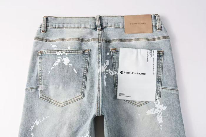 Purple Brand 1:1 quality version Acid Wash White Paint Splatter Graffiti Letter Slim Fit Jeans 29510795