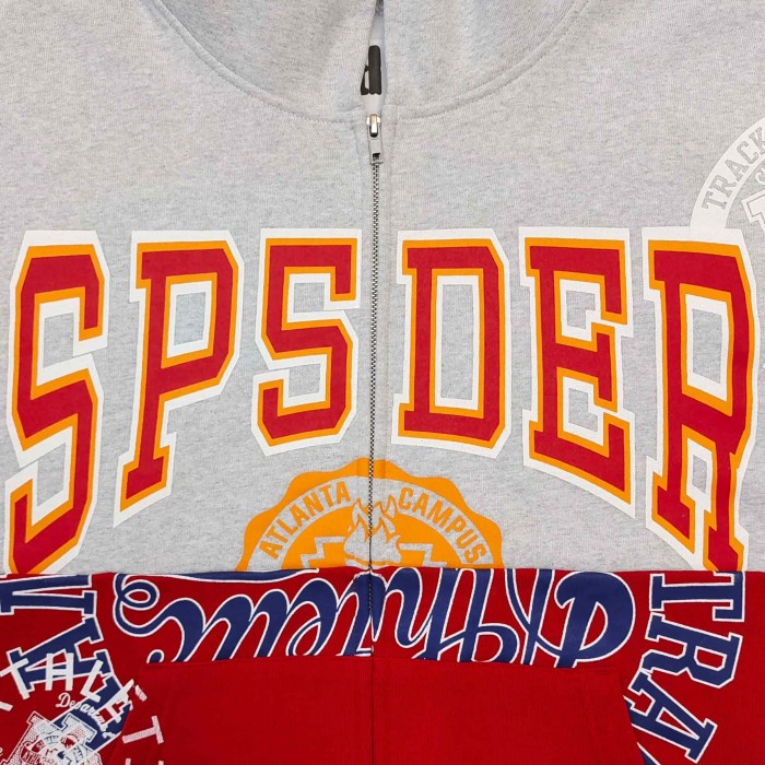 Sp5der [Big & Tall for weights up to 220 lbs]1:1 quality version Letter Badge Grey Red Color Block Zip Up Hoodie 29510775