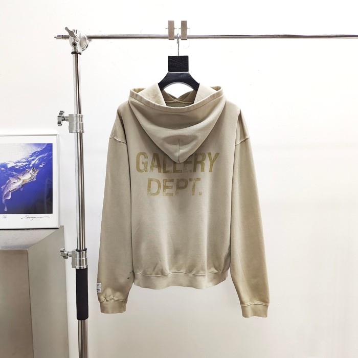 GaIIery Dept. [Big & Tall for weights up to 260 lbs]1:1 quality version Green Letter Hand Drawn Graffiti Cement Grey Hoodie 29510842