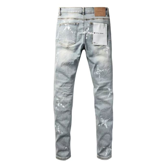 Purple Brand 1:1 quality version Acid Wash White Paint Splatter Graffiti Letter Slim Fit Jeans 29510795