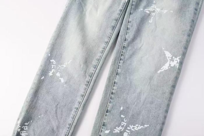 Purple Brand 1:1 quality version Acid Wash White Paint Splatter Graffiti Letter Slim Fit Jeans 29510795