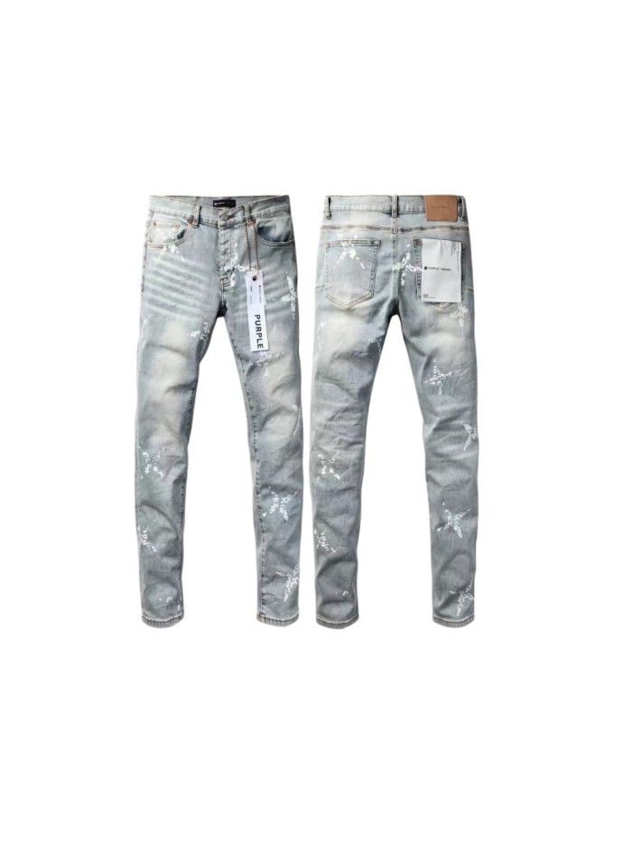Purple Brand 1:1 quality version Acid Wash White Paint Splatter Graffiti Letter Slim Fit Jeans 29510795