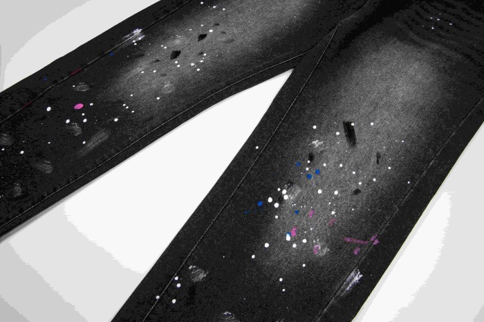 GaIIery Dept. Paint Splatter Brush Stroke Washed Spray Print Slim Denim Jeans 29510769