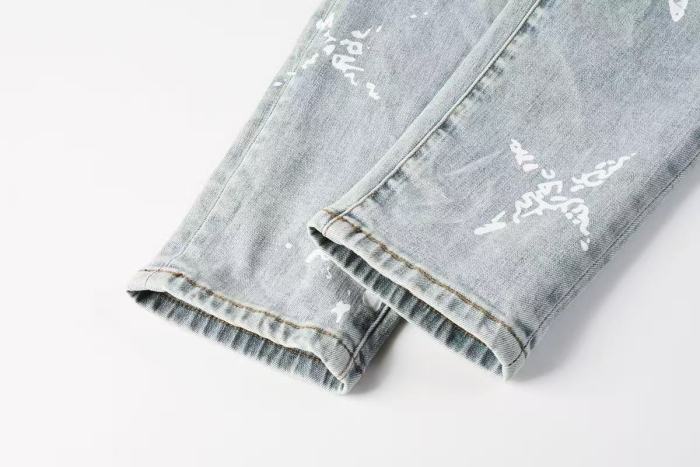 Purple Brand 1:1 quality version Acid Wash White Paint Splatter Graffiti Letter Slim Fit Jeans 29510795