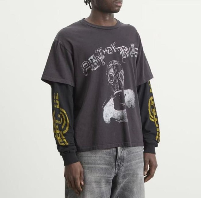 GaIIery Dept. [Big & Tall for weights up to 220 lbs]1:1 quality version Face Mask Fake Two Piece Black Long Sleeve Tee 29510846