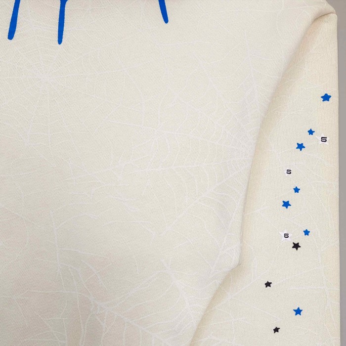 Sp5der [Big & Tall for weights up to 220 lbs]1:1 quality version Blue Spiderweb Hood Beige Hoodie & Pants Set 29510829