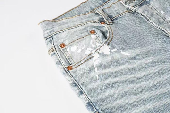 Purple Brand 1:1 quality version Acid Wash White Paint Splatter Graffiti Letter Slim Fit Jeans 29510795