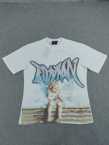 Mixed Emotion Blue and White Rhinestone Angel and Peace Dove Print Tee 28592925