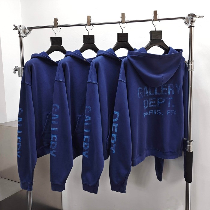 GaIIery Dept. [Big & Tall for weights up to 260 lbs]1:1 quality version Both Sleeves Blue Letter Navy Blue Zip Up Hoodie 29510839