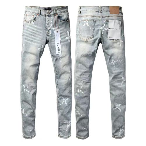 Purple Brand 1:1 quality version Acid Wash White Paint Splatter Graffiti Letter Slim Fit Jeans 29510795