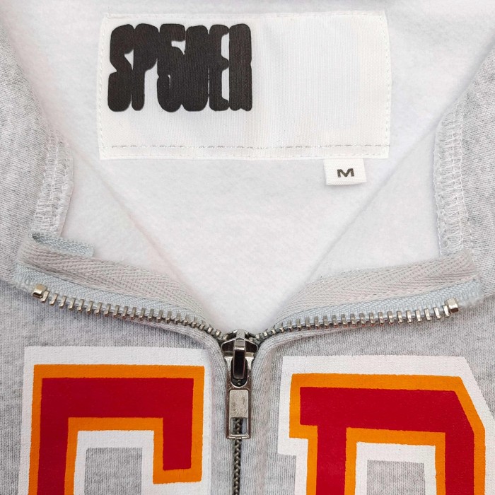 Sp5der [Big & Tall for weights up to 220 lbs]1:1 quality version Letter Badge Grey Red Color Block Zip Up Hoodie 29510775