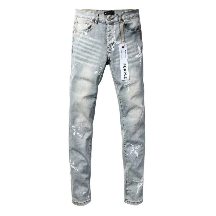 Purple Brand 1:1 quality version Acid Wash White Paint Splatter Graffiti Letter Slim Fit Jeans 29510795