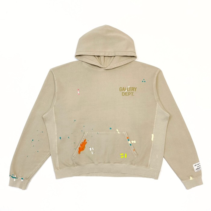 GaIIery Dept. [Big & Tall for weights up to 260 lbs]1:1 quality version Green Letter Hand Drawn Graffiti Cement Grey Hoodie 29510842