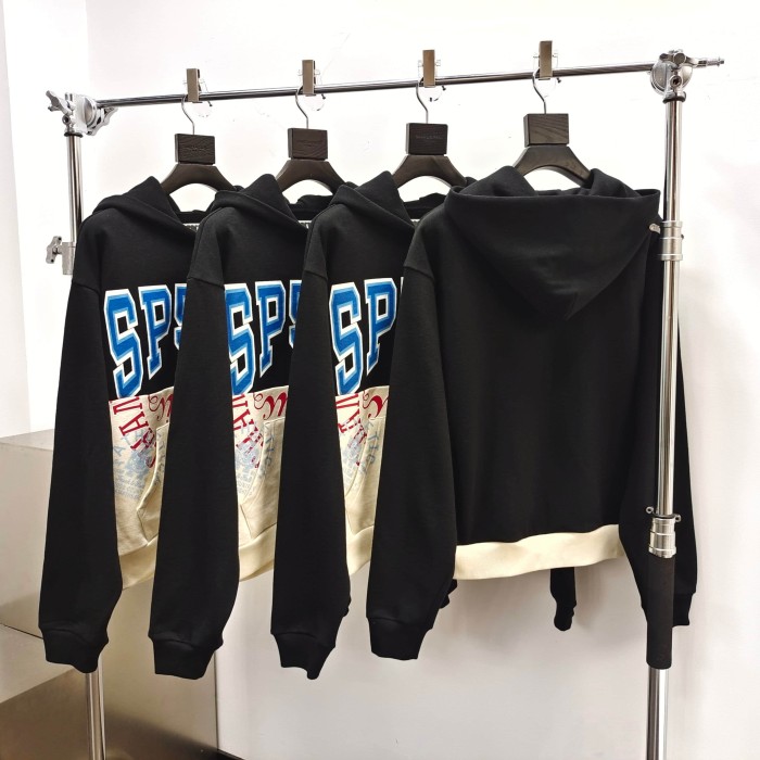 Sp5der [Big & Tall for weights up to 220 lbs]1:1 quality version Letter Badge Split Color Block Zip Up Hoodie 29510772