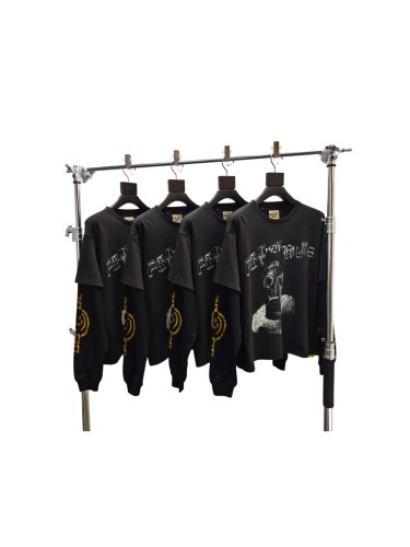 GaIIery Dept. [Big & Tall for weights up to 220 lbs]1:1 quality version Face Mask Fake Two Piece Black Long Sleeve Tee 29510846