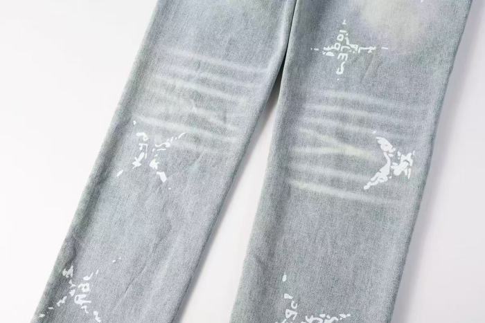 Purple Brand 1:1 quality version Acid Wash White Paint Splatter Graffiti Letter Slim Fit Jeans 29510795