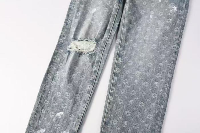 Purple Brand 1:1 quality version Acid Wash All Over Monogram Jacquard Distressed Slim Fit Jeans 29510809