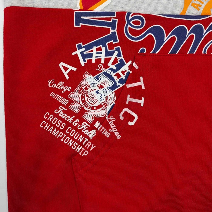 Sp5der [Big & Tall for weights up to 220 lbs]1:1 quality version Letter Badge Grey Red Color Block Zip Up Hoodie 29510775