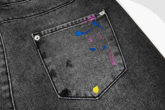 GaIIery Dept. Paint Splatter Brush Stroke Washed Spray Print Slim Denim Jeans 29510769