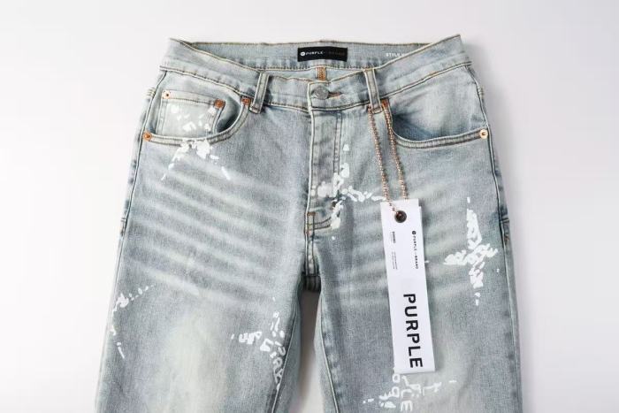 Purple Brand 1:1 quality version Acid Wash White Paint Splatter Graffiti Letter Slim Fit Jeans 29510795
