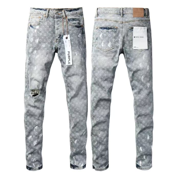 Purple Brand 1:1 quality version Acid Wash All Over Monogram Jacquard Distressed Slim Fit Jeans 29510809