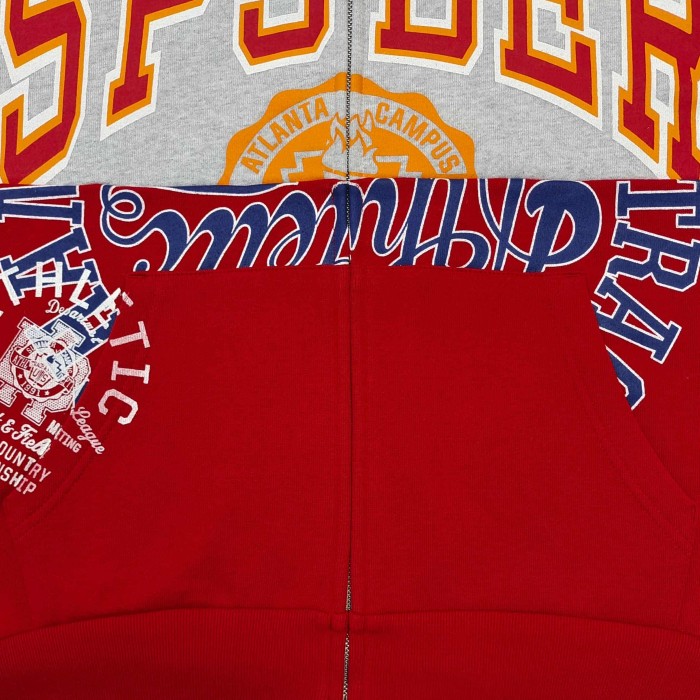 Sp5der [Big & Tall for weights up to 220 lbs]1:1 quality version Letter Badge Grey Red Color Block Zip Up Hoodie 29510775